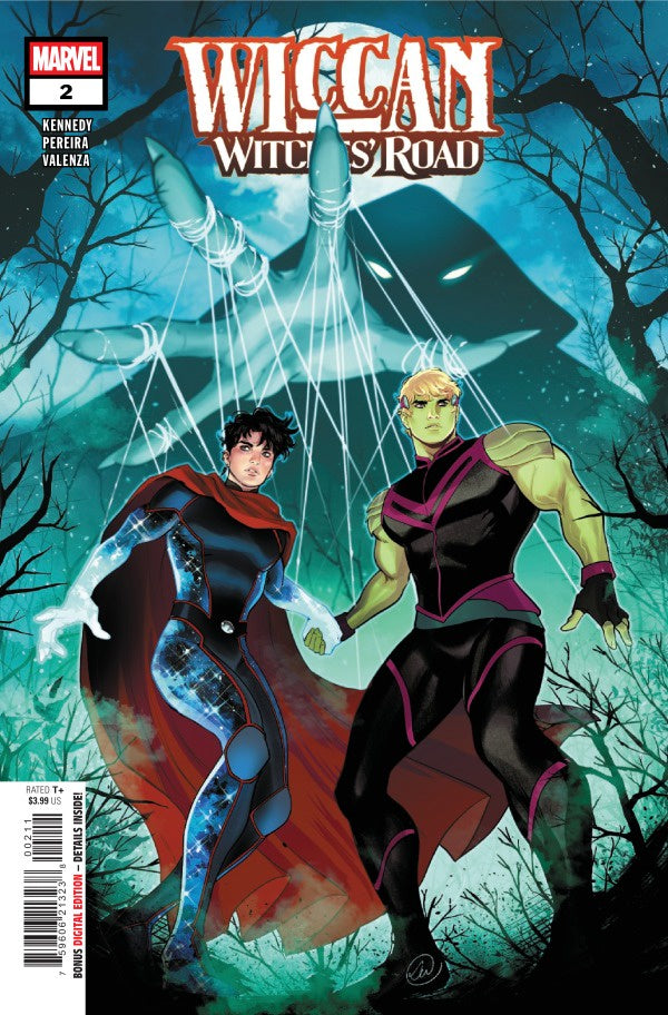 Comic book cover featuring two characters in a mystical setting with a house in the background.