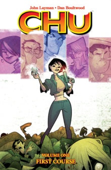 Cover of 'CHU Vol. 1' featuring a character in a green shirt holding a gun, with background characters and a cityscape.