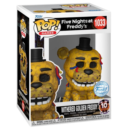 Funko Pop! Withered Golden Freddy figurine from Five Nights at Freddy's in original packaging.