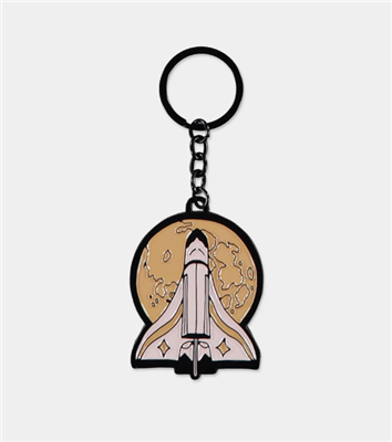 A metal keychain featuring a space shuttle with a moon and Earth design, likely inspired by the video game 'The Last of Us 2'.