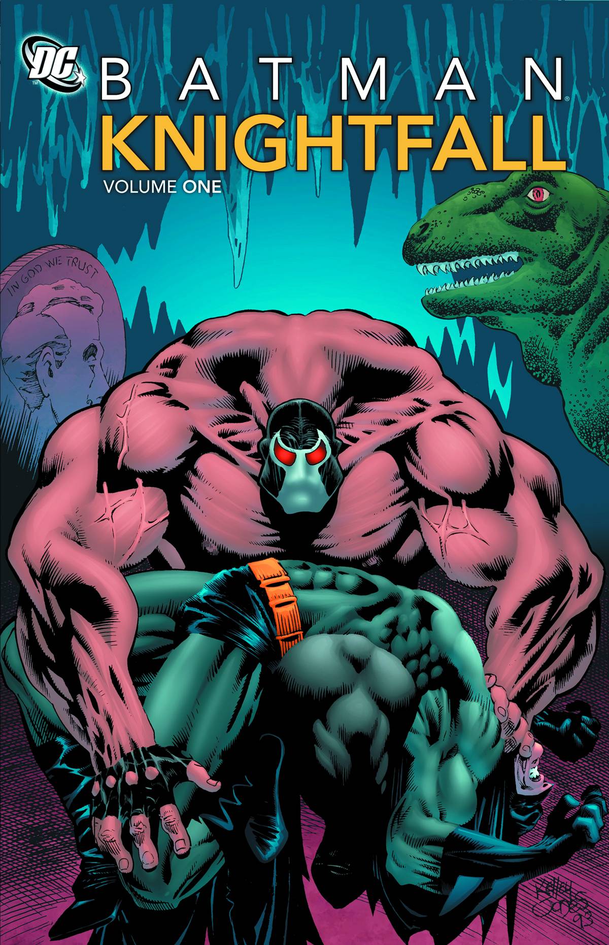 Cover of 'Batman: Knightfall (Trade Paperback) Vol. 01 Knightfall (New Edition)' featuring illustrated depictions of Batman and the character Bane in a vibrant comic book style.