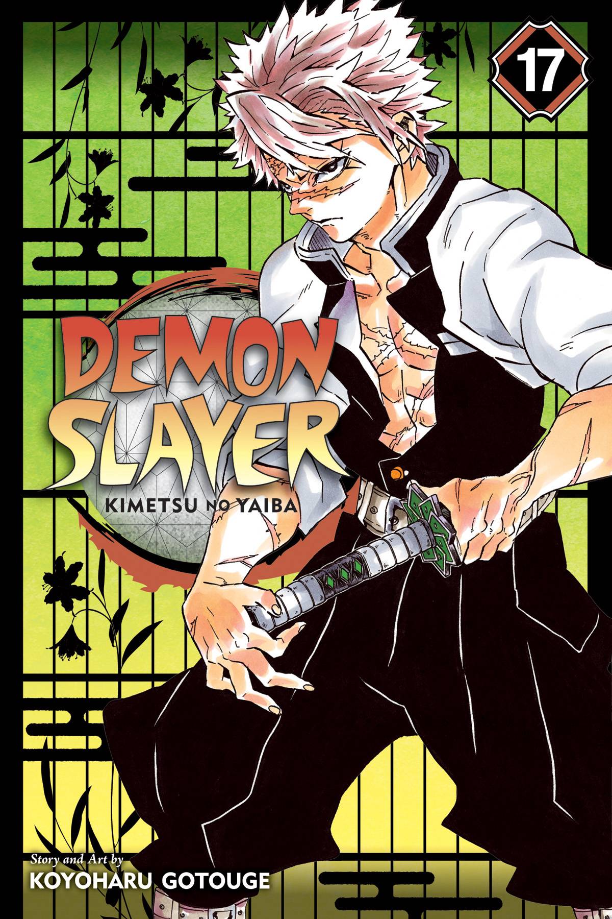 Cover of 'Demon Slayer: Kimetsu no Yaiba (Paperback) Vol. 17' featuring an illustration of a character with a sword, Shinobu, engaging in a fight with a demon.