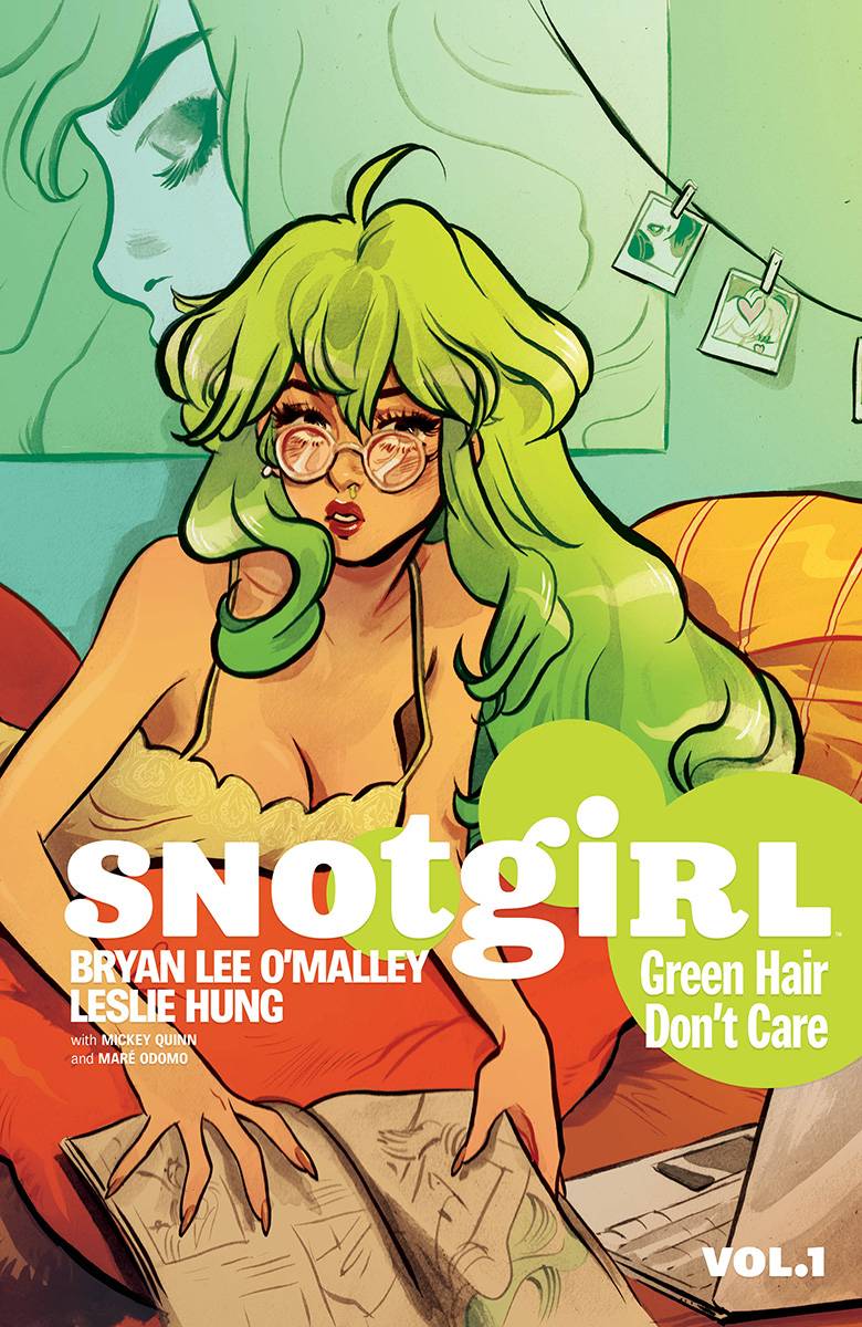 green haired girl reading brown book