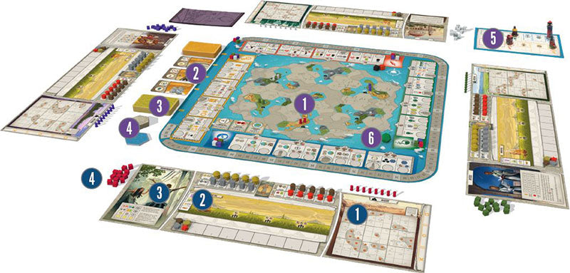 Tapestry is a 2-hour civilization game for 1-5 players designed by Jamey Stegmaier.
Create the civilization with the most storied history, starting at the beginning of humankind and reaching into the future. The paths you choose will vary greatly from real-world events or people—your civilization is unique!
In Tapestry, you start from nothing and advance on any of the 4 advancement tracks (science, technology, exploration, and military) to earn progressively better
benefits. You can focus on a specific tr