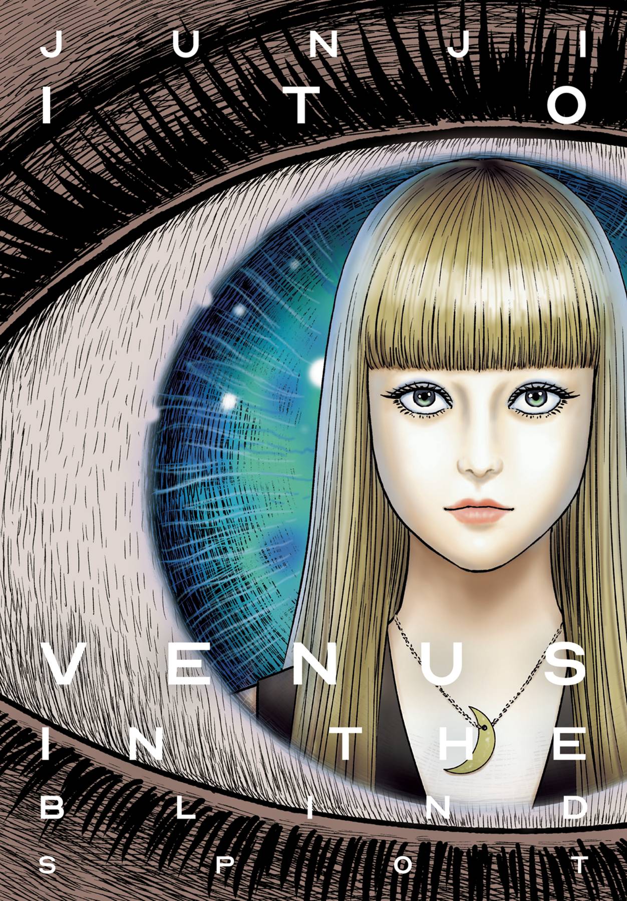 Cover of the hardcover book 'Venus In The Blindspot' by Junji Ito, featuring a stylized illustration of a female character's face within an eye.