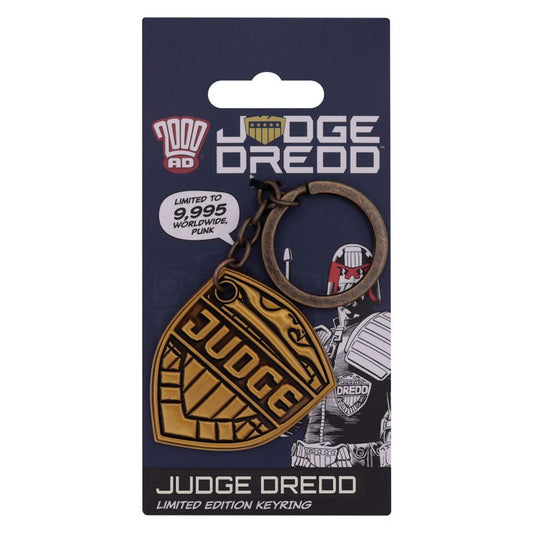 Judge Dredd keyring in packaging with branding and limited edition text