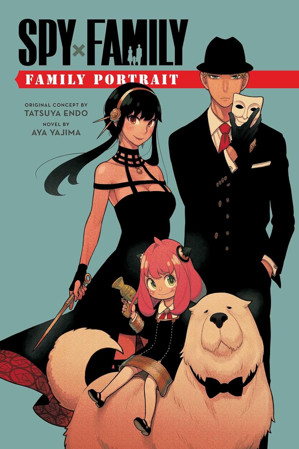 Cover of 'Spy X Family: Family Portrait' featuring illustrated characters from the series, including a woman in a black dress, a man in a suit, a young girl with red hair, and a bear.