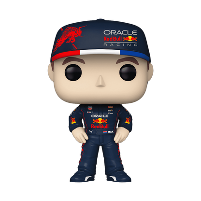 A vinyl figure of a Formula 1 racing driver in a Red Bull Racing outfit, with sponsor logos on the torso.
