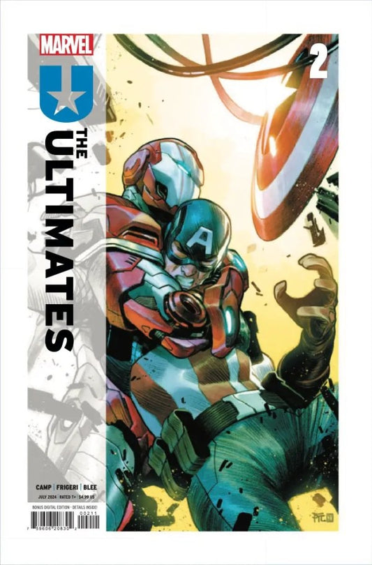 Comic book cover featuring 'The Ultimates' with superhero characters in action poses.