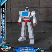Transformers Prime Model Art 1/12 scale action figure of Optimus Prime, featuring a white and gray body with red accents and a blue chest panel, set against a dark gray textured background.