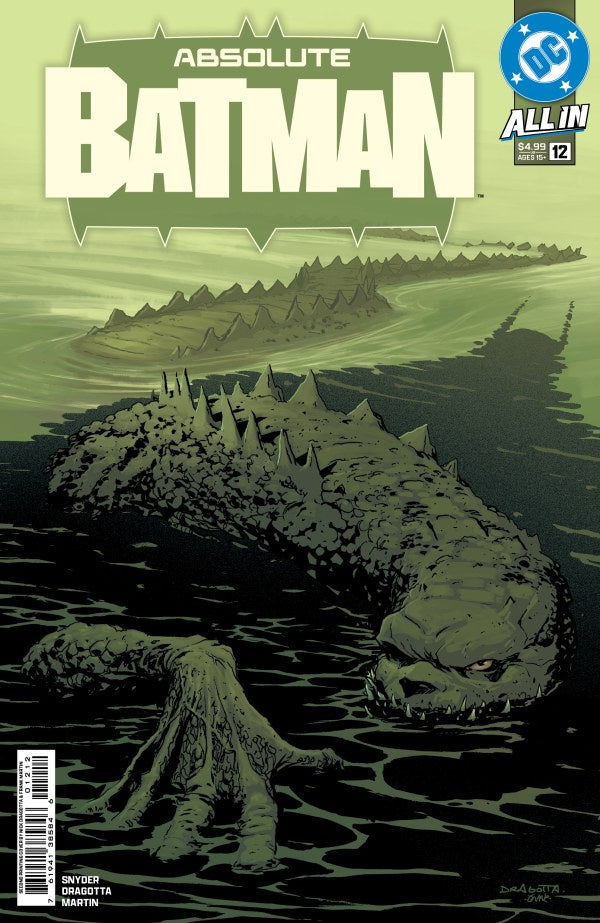 Comic book cover of 'Absolute Batman' featuring a crocodile-like creature.