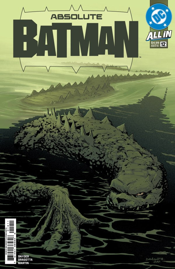 Comic book cover of 'Absolute Batman' featuring a crocodile-like creature.