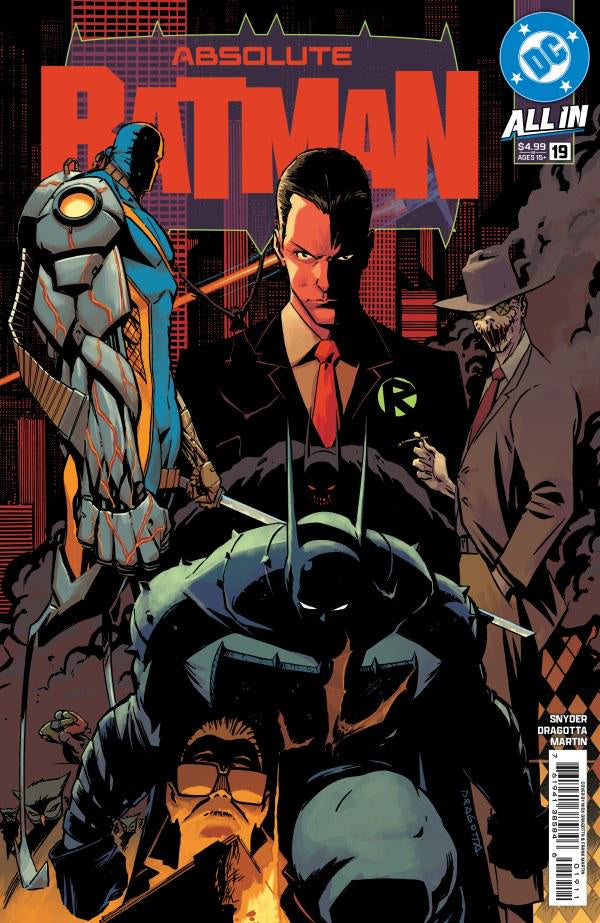Comic book cover featuring characters from 'Absolute Batman' with a dark and intense atmosphere.
