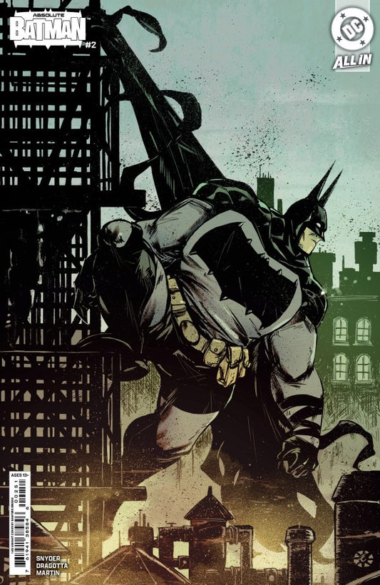 Comic book cover featuring a superhero in a dynamic pose with a cityscape background