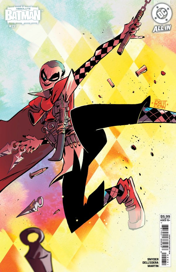 Comic book cover featuring a superhero in a dynamic pose with a colorful background