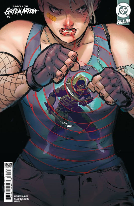 Comic book cover featuring a character in a tank top with a logo, against a dark background.