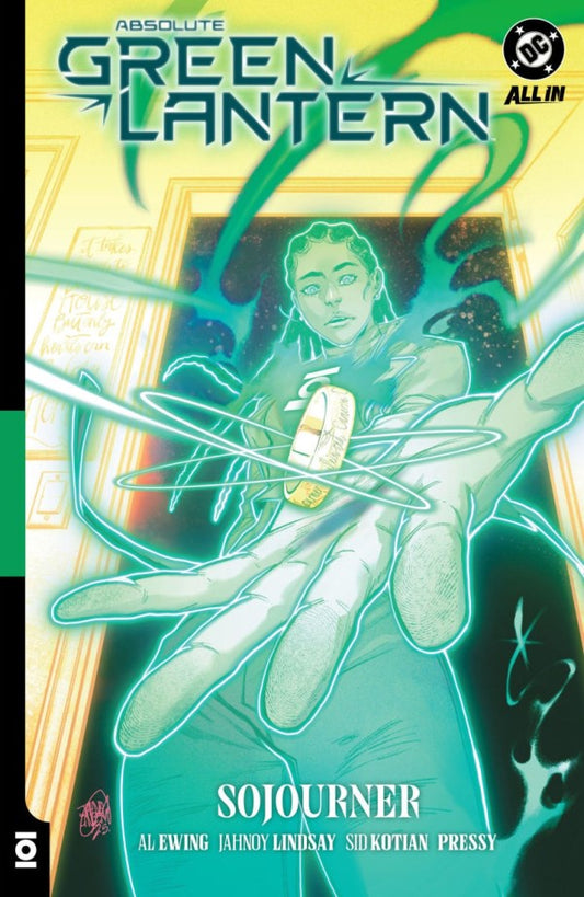 Comic book cover of 'Absolute Green Lantern: Sojourner' with a character in green lantern costume.