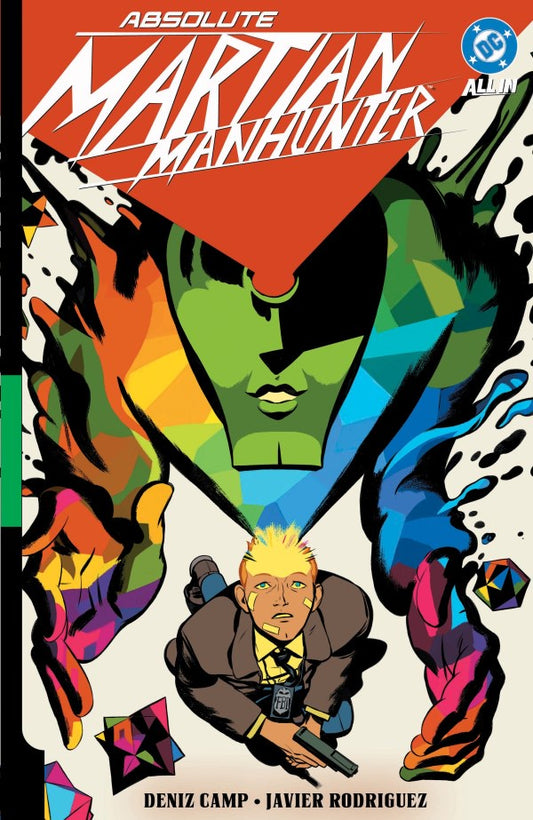 Comic book cover of Martian Manhunter with colorful design
