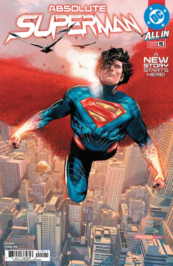 Comic book cover featuring Superman flying over a cityscape with 'Absolute Superman' title.