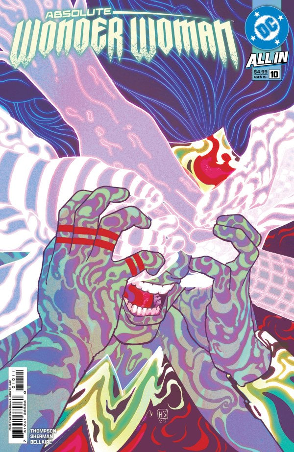 Comic book cover of 'Absolute Wonder Woman' with colorful design and logo.