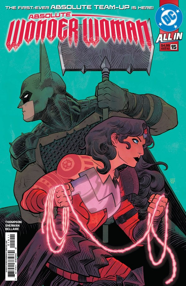 Comic book cover featuring Batman and Wonder Woman with a blue background