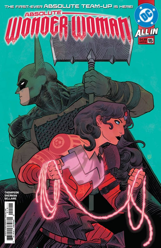 Comic book cover featuring Batman and Wonder Woman with a blue background