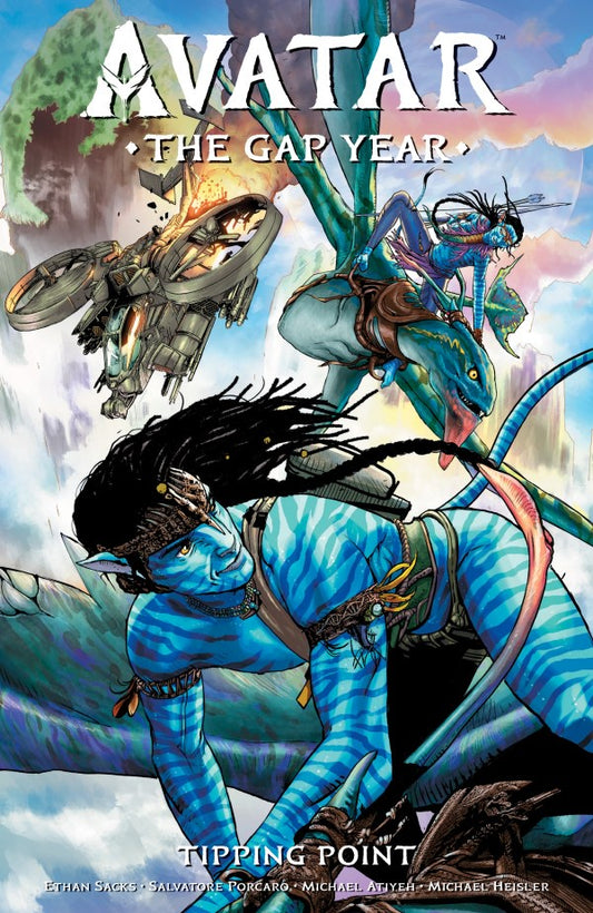 Comic book cover of 'Avatar: The Last Airbender - The Gap Year' with characters on a horse.