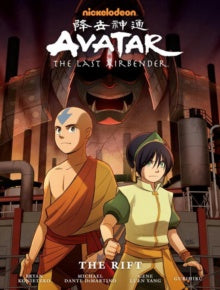 Promotional poster for 'Avatar: The Last Airbender' with two characters in front of a cityscape.
