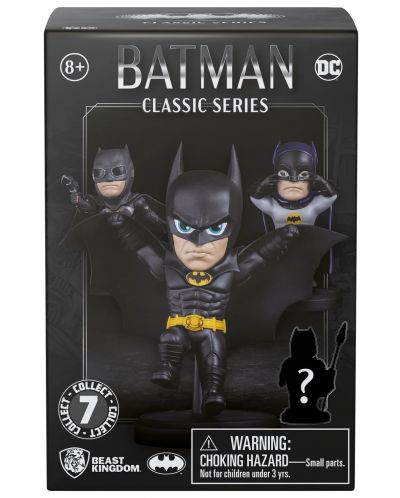 Batman figurine packaging with 'Classic Series' branding on a black background