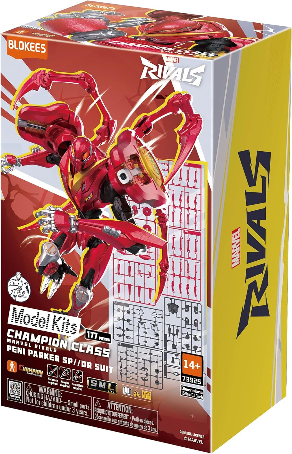 Marvel Rivals model kit packaging with red superhero figure on a white background