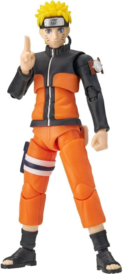 Action figure in orange and black outfit with a yellow headband on a white background