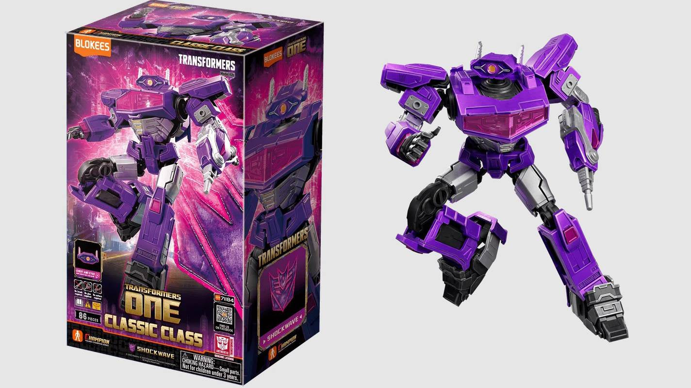 Transformers action figure and packaging on a white background