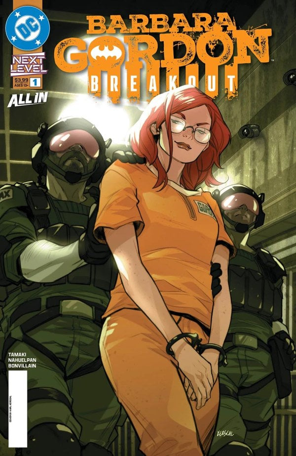 Comic book cover featuring a character in an orange jumpsuit sitting on a robot with a DC Comics logo.