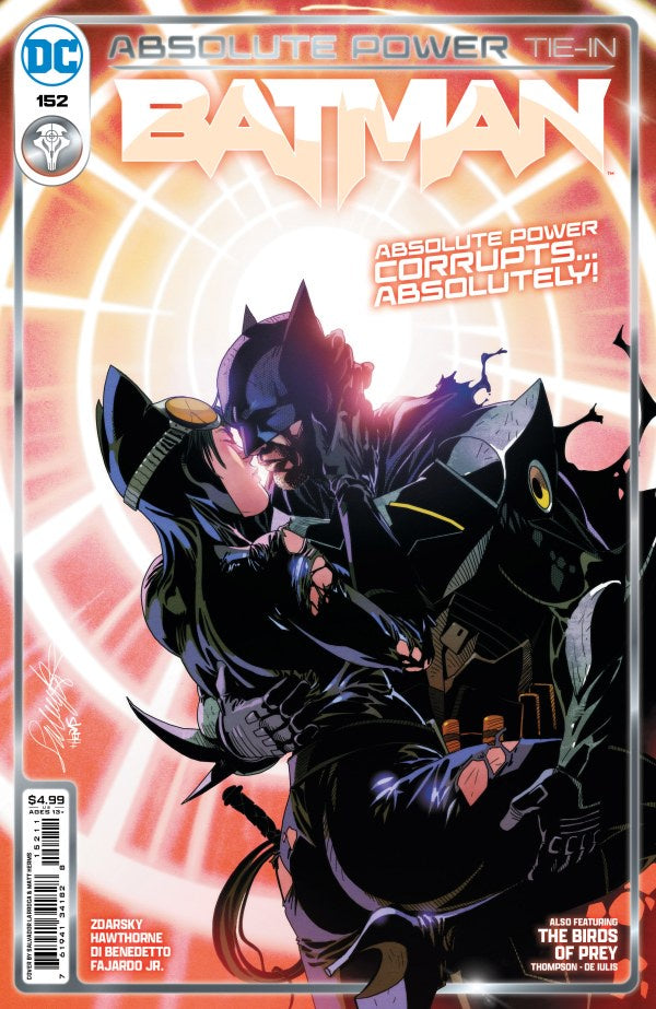 Comic book cover featuring Batman with a dynamic pose on a vibrant background