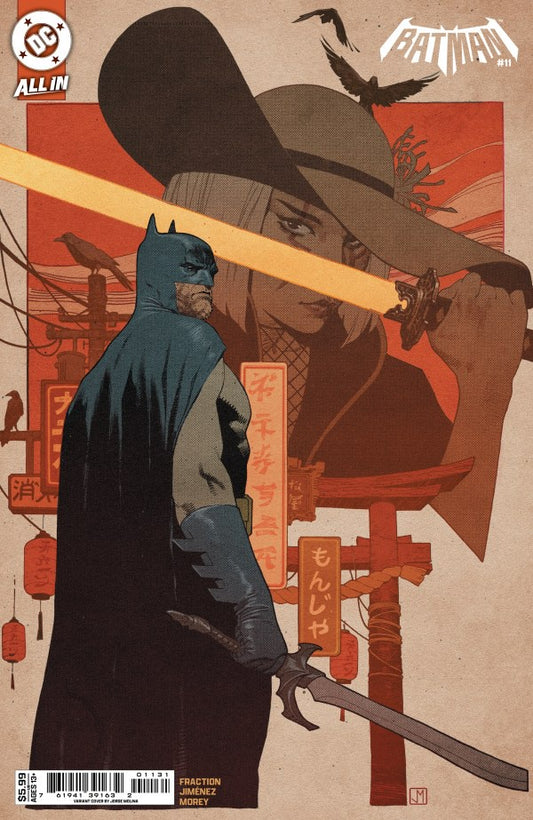 Comic book cover featuring a masked figure with a sword and a large hat, with 'DC' and 'All in' branding.