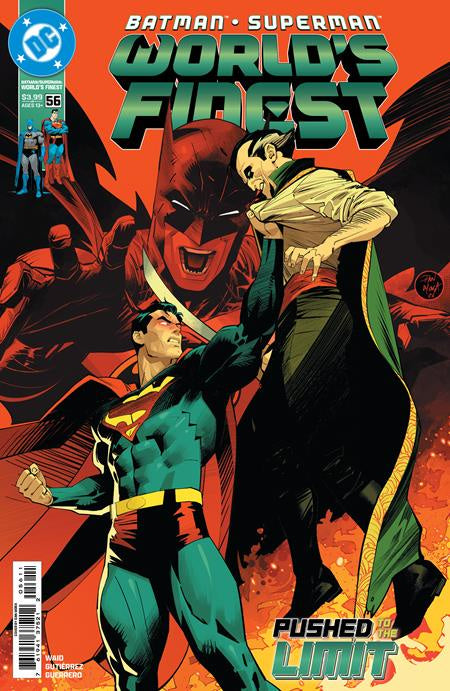 Comic book cover for DC Comics' Batman & Superman: World's Finest #56, featuring Superman and Batman in an action scene with dramatic red, black, and green artwork.