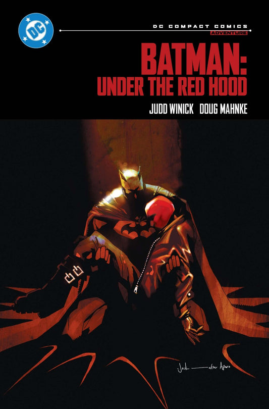 Comic book cover of 'Batman: Under the Red Hood' with a dark background and red accents.