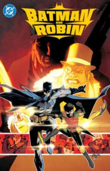 Comic book cover featuring Batman and Robin with a red and yellow color scheme.