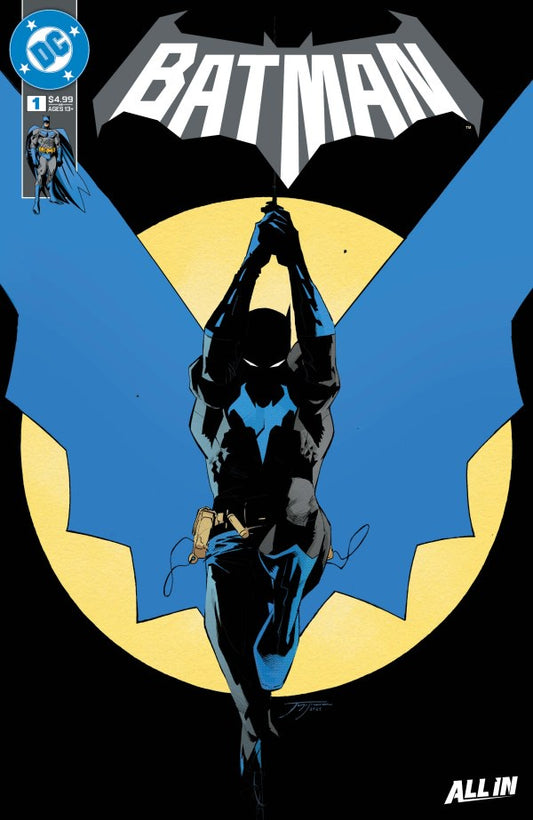 Batman #1 2nd Printing
Comic book cover featuring Batman in a dynamic pose with a large bat emblem on a yellow background.