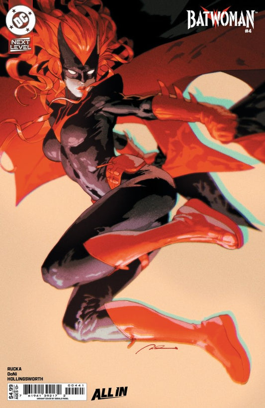 Comic book cover featuring Batwoman in a dynamic pose with red and black costume.