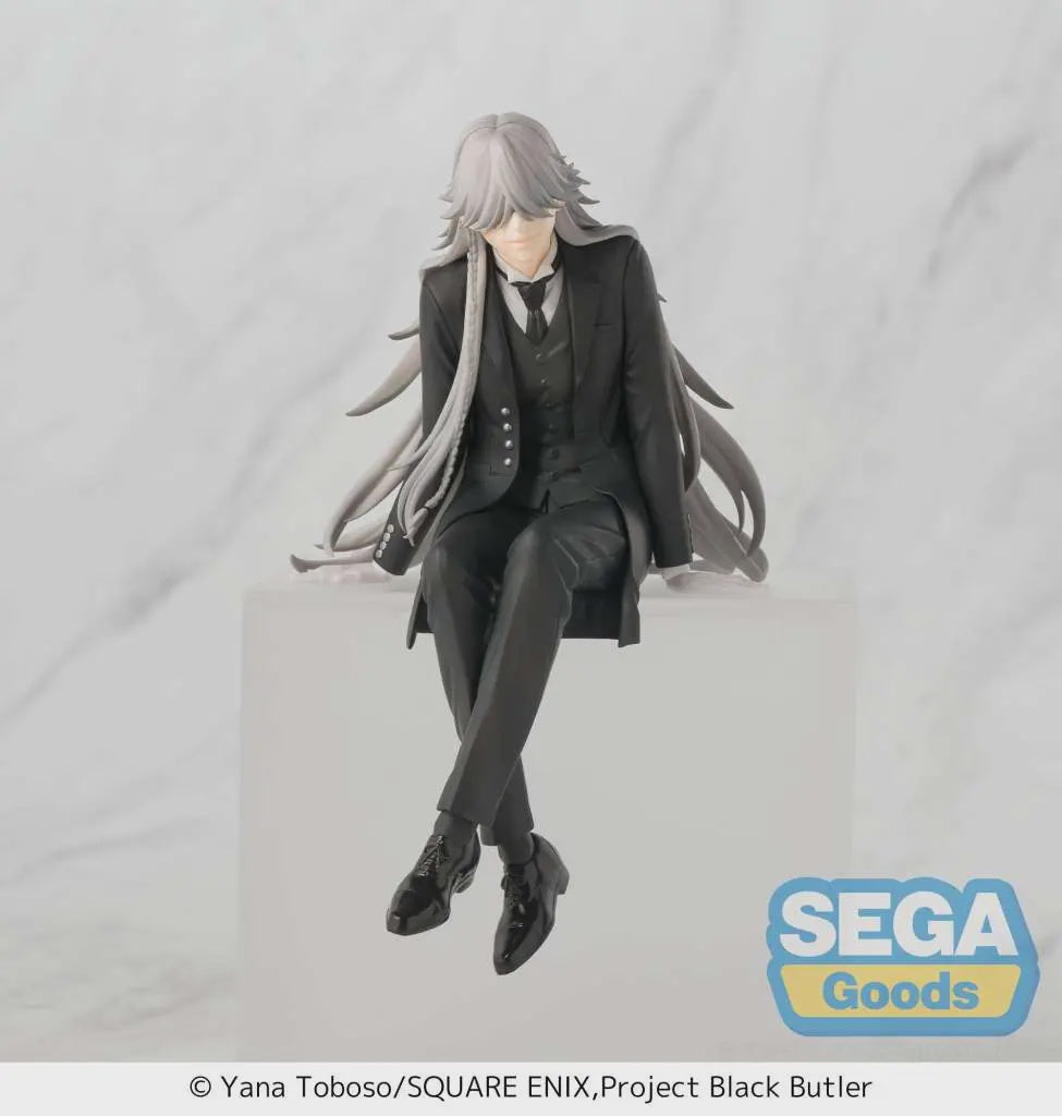 Figure of a character in a black suit with long hair on a white background, featuring the Sega Goods logo.