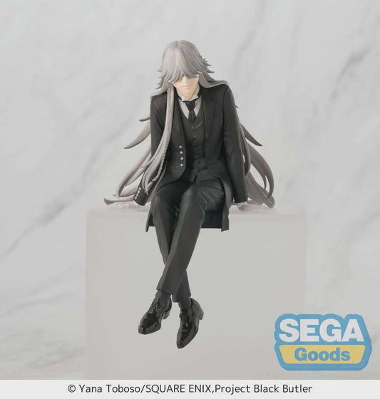 Figure of a character in a black suit with long hair on a white background, featuring the Sega Goods logo.