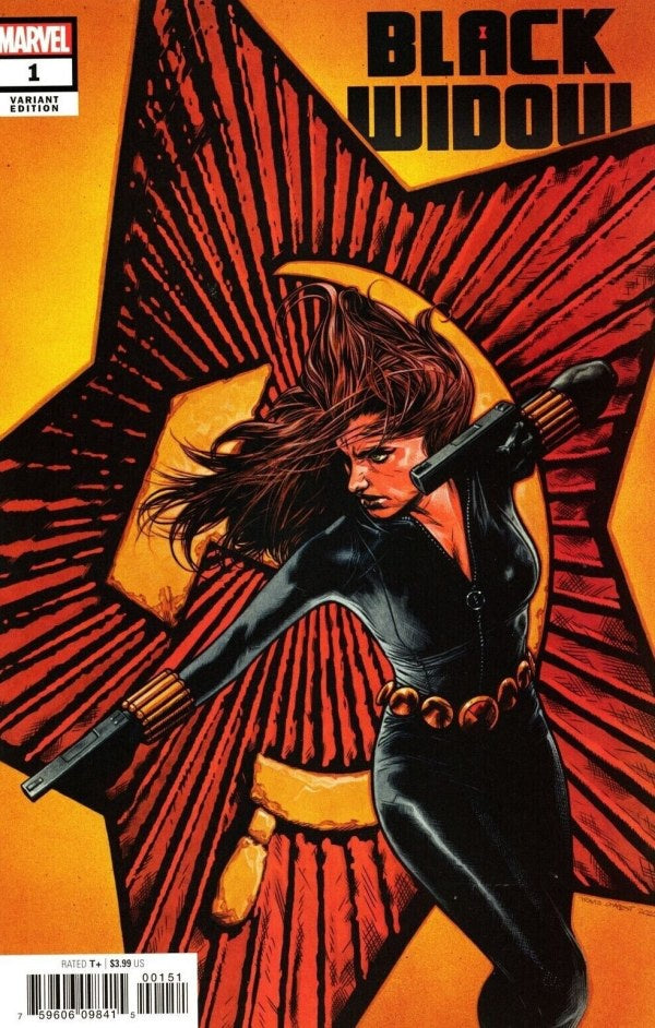 Comic book cover featuring a superhero in a dynamic pose with a red and black color scheme.
