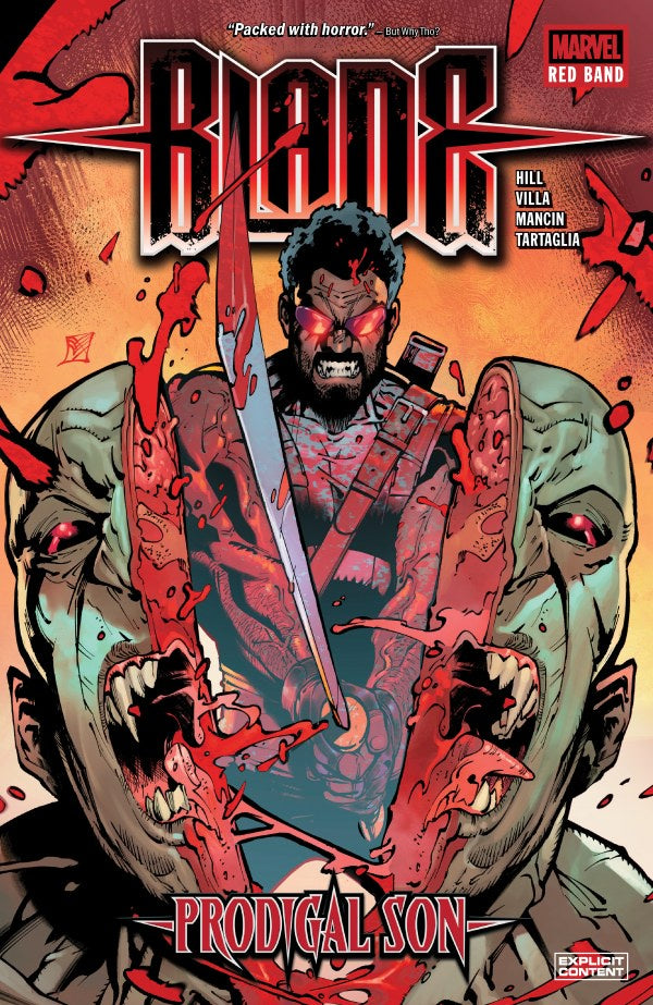 Comic book cover featuring a character with a sword and red eyes, with 'Marvel' branding.