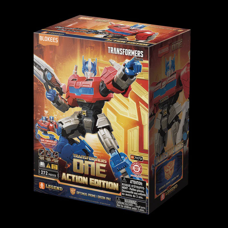 Transformers toy action figure packaging on a black background