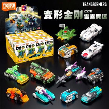 Transformers toy set with packaging on a dark background