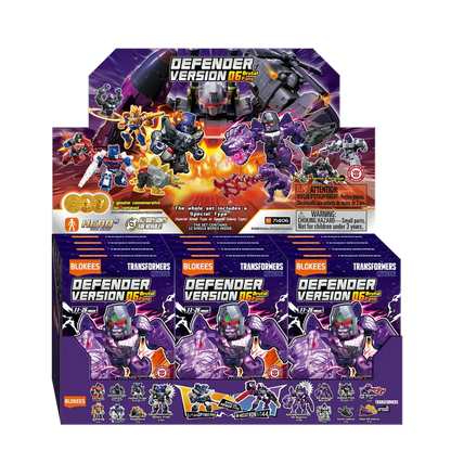 Toy figure packaging with 'Defender Version 06' on a white background