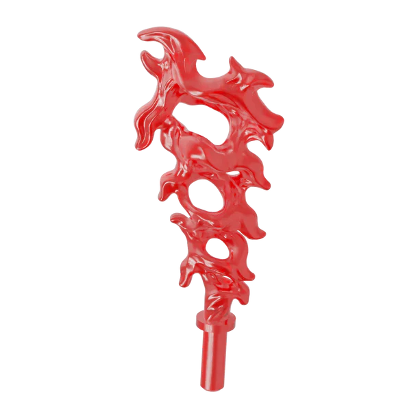 Red decorative item with a unique design on a white background