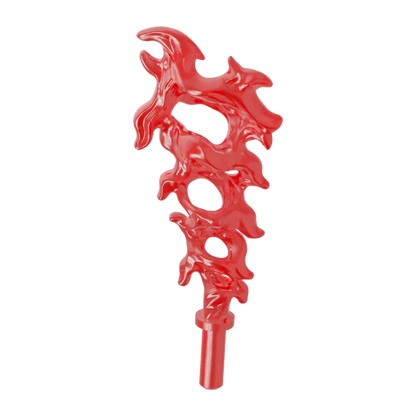 Red decorative item with a unique design on a white background