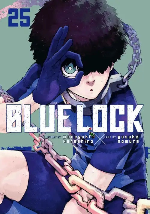 Cover of 'Blue Lock' manga volume 25 with a character in blue outfit and chains.